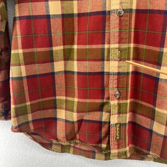 TIMBERLAND Shirt Mens XS Heavy Brushed Flannel Plaid Lumberjack Button Up Red - Picture 9 of 16